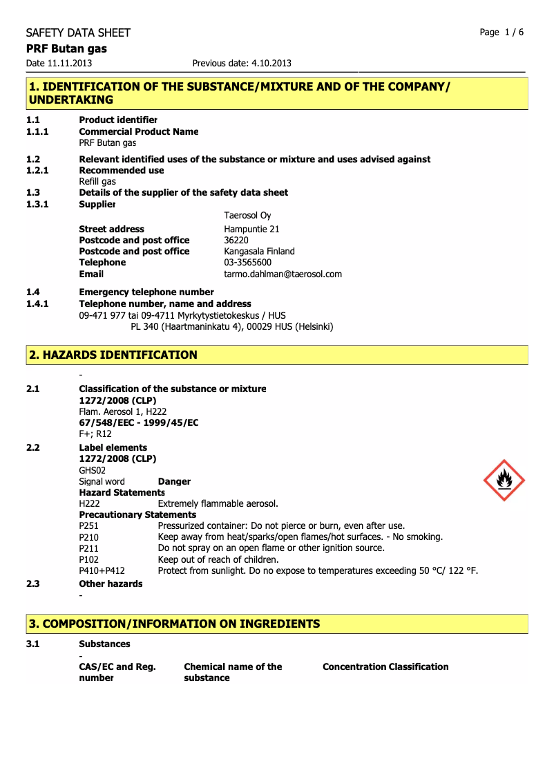 Page n°1 - Manuel utilisateur Taerosol PRF BUTANGAS/405