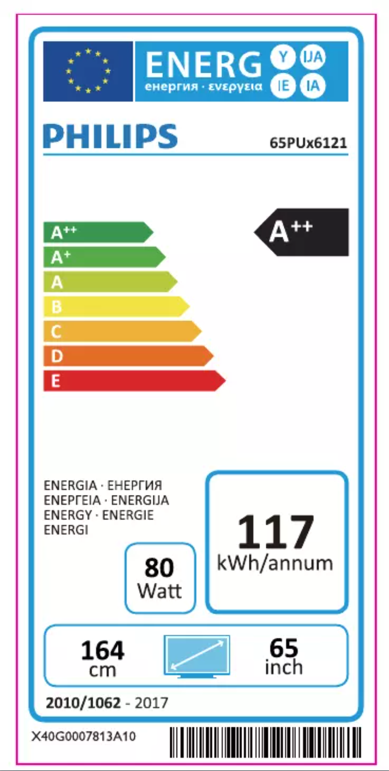 Page 1 of the manual Energy Label Philips 65PUS6162