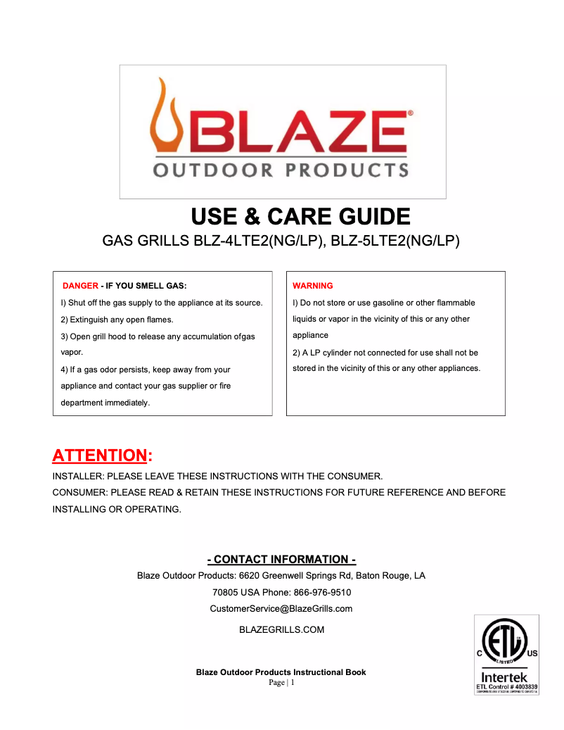 Página 1 del manual Manual de usuario Blaze BLZ-GP07