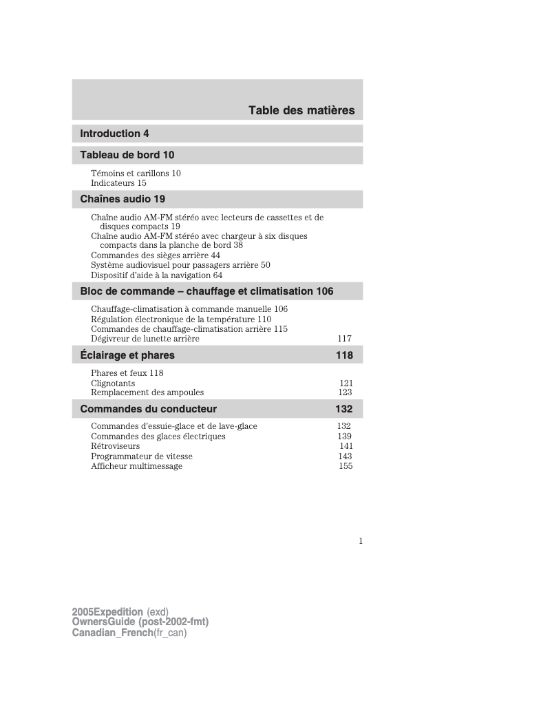 Page n°1 - Manuel utilisateur Ford Expedition (2005)