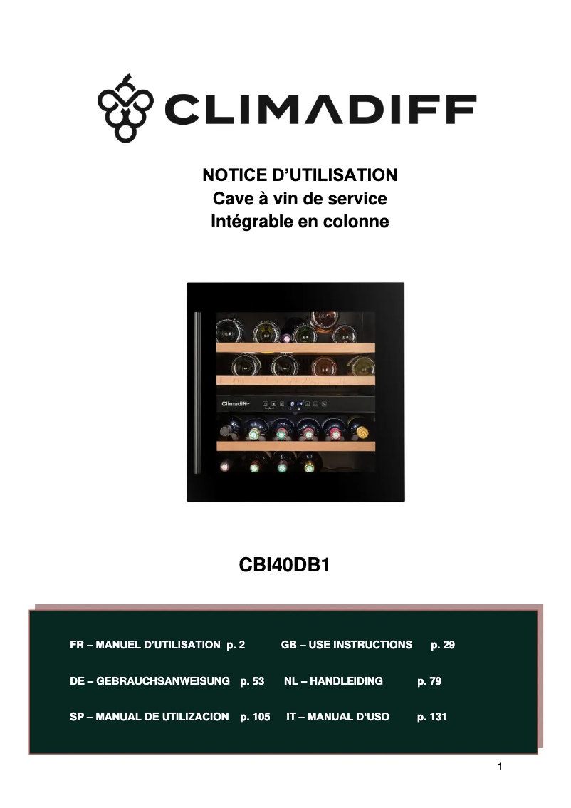 Page n°1 - Manuel utilisateur Climadiff CBI40DB1