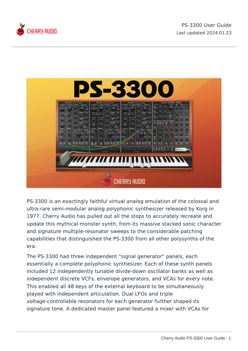 Page 1 de la notice Manuel utilisateur Cherry Audio PS-3300