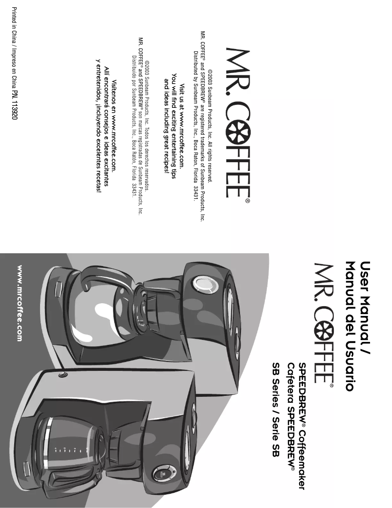Page 1 de la notice Manuel utilisateur Mr. Coffee SB Series