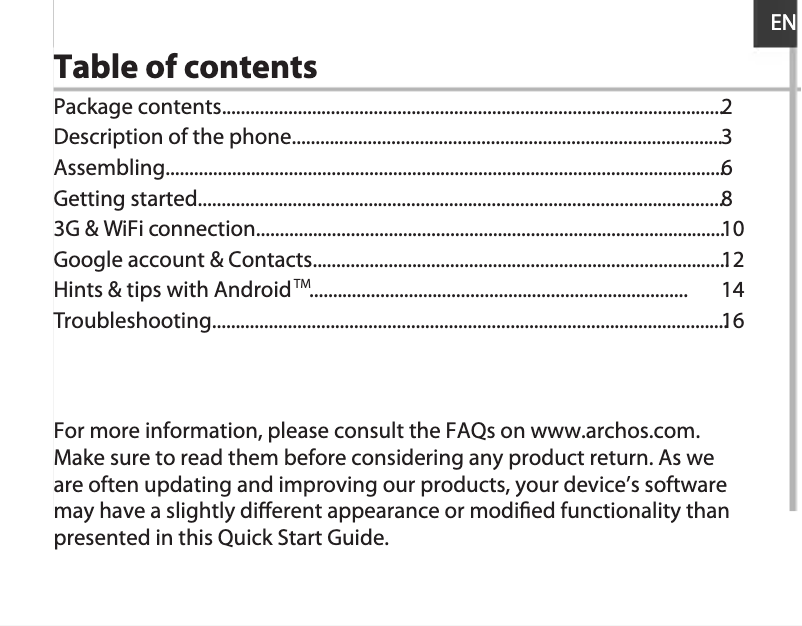 Page n°1 - Manuel utilisateur Archos 40 Titanium