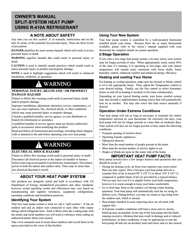 Page 1 de la notice Manuel utilisateur Carrier Performance 25SPA5