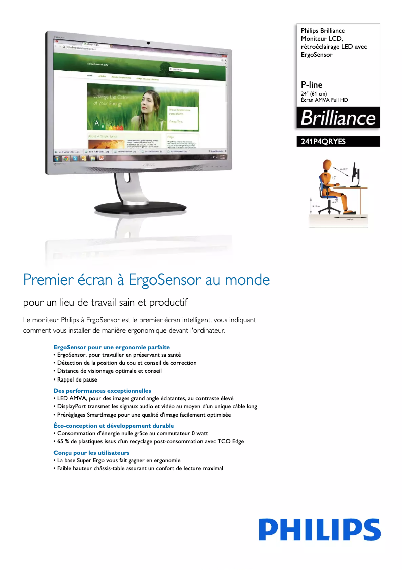 Page n°1 - Fiche technique Philips Brilliance 241P4QRYES