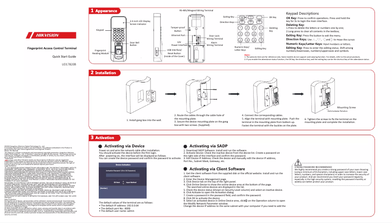 Page n°1 - Guide de démarrage rapide Hikvision DS-K1T804AMF