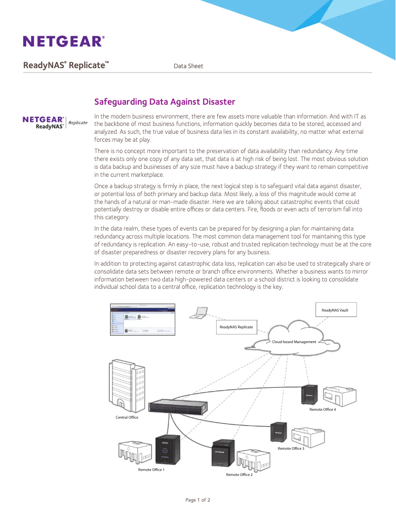 Page 1 de la notice Fiche technique Netgear ReadyNAS R00RPL1