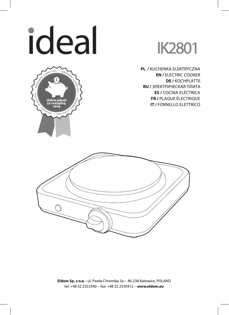 Page 1 de la notice Manuel utilisateur Eldom IDEAL IK2801