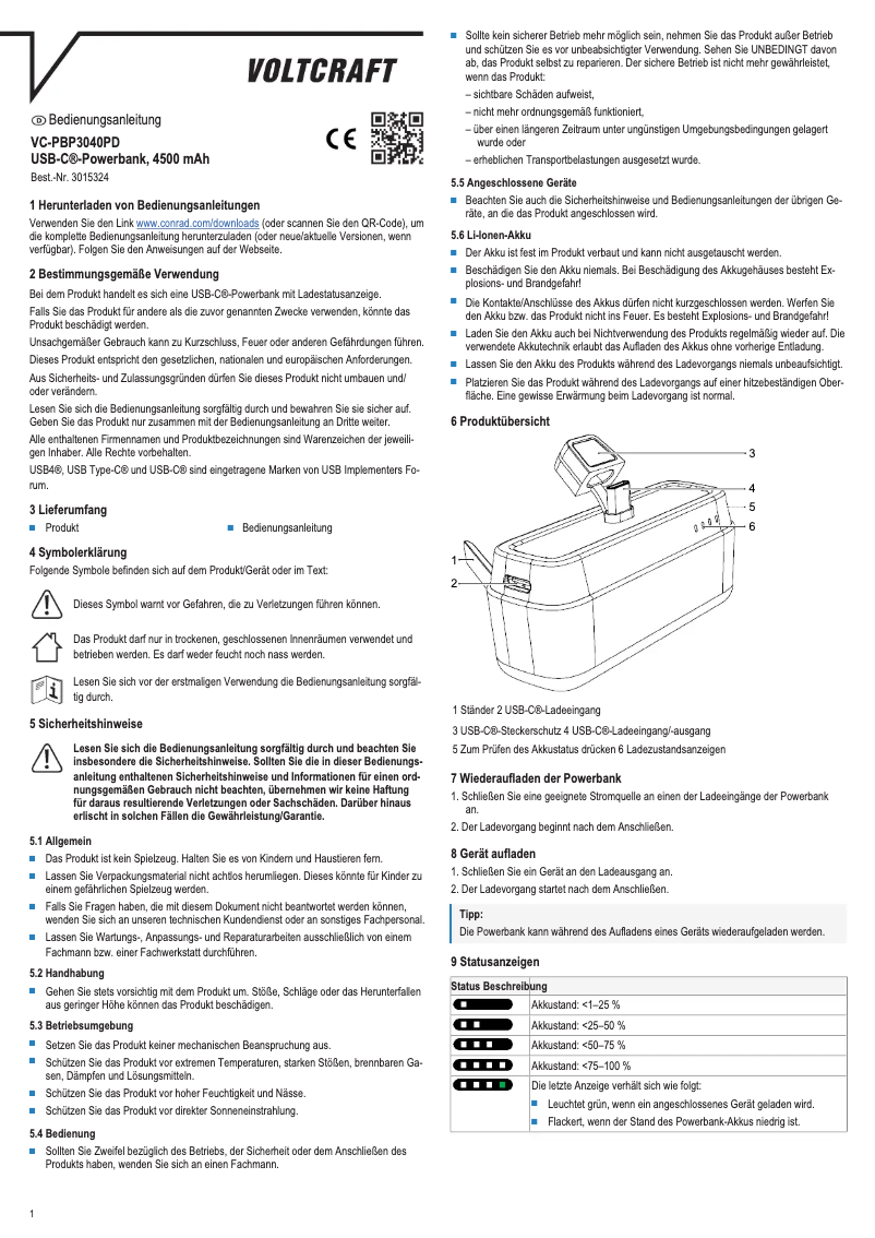 Page 1 de la notice Manuel utilisateur Voltcraft VC-PBP3040PD
