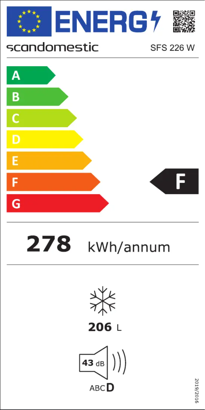 Page 1 de la notice Label énergétique Scandomestic SFS 226 W