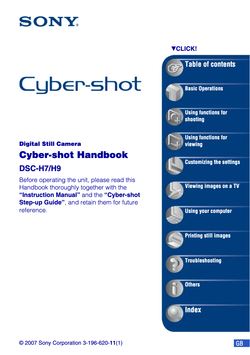 Page 1 de la notice Manuel utilisateur Sony Cybershot DSC-H7