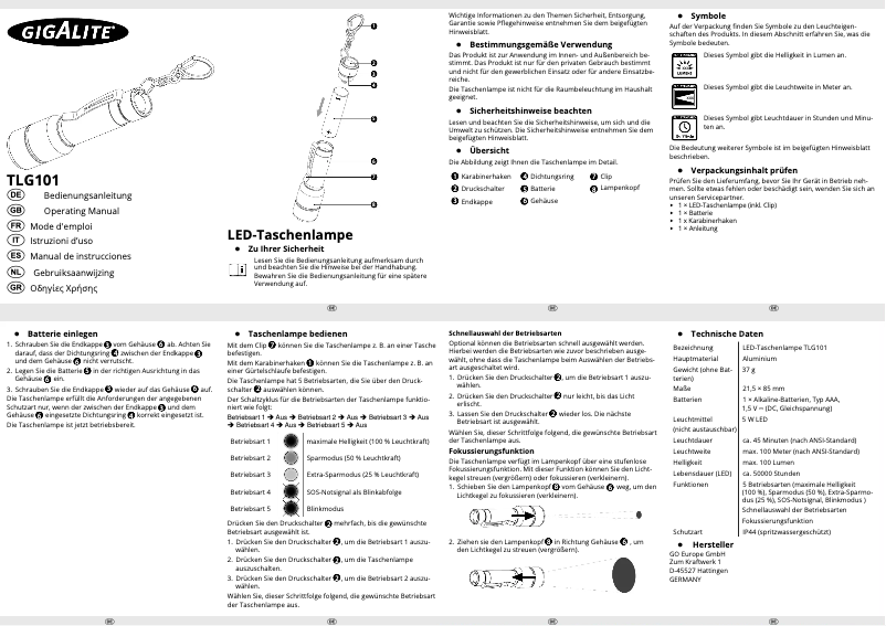 Image de la première page du manuel de l'appareil TLG101