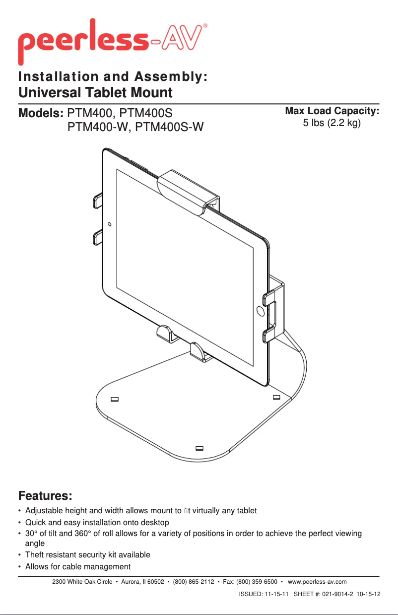 Page n°1 - Manuel utilisateur Peerless-AV PTM400