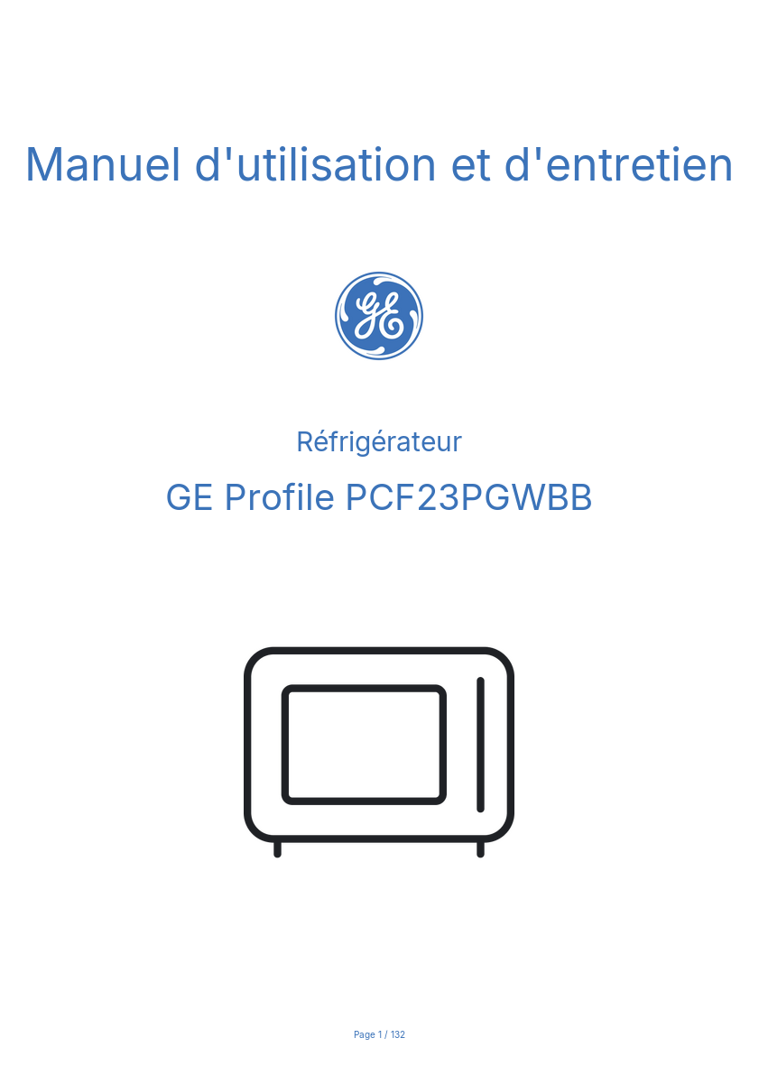 Page n°1 - Manuel d'utilisation et d'entretien GE Profile PCF23PGWBB