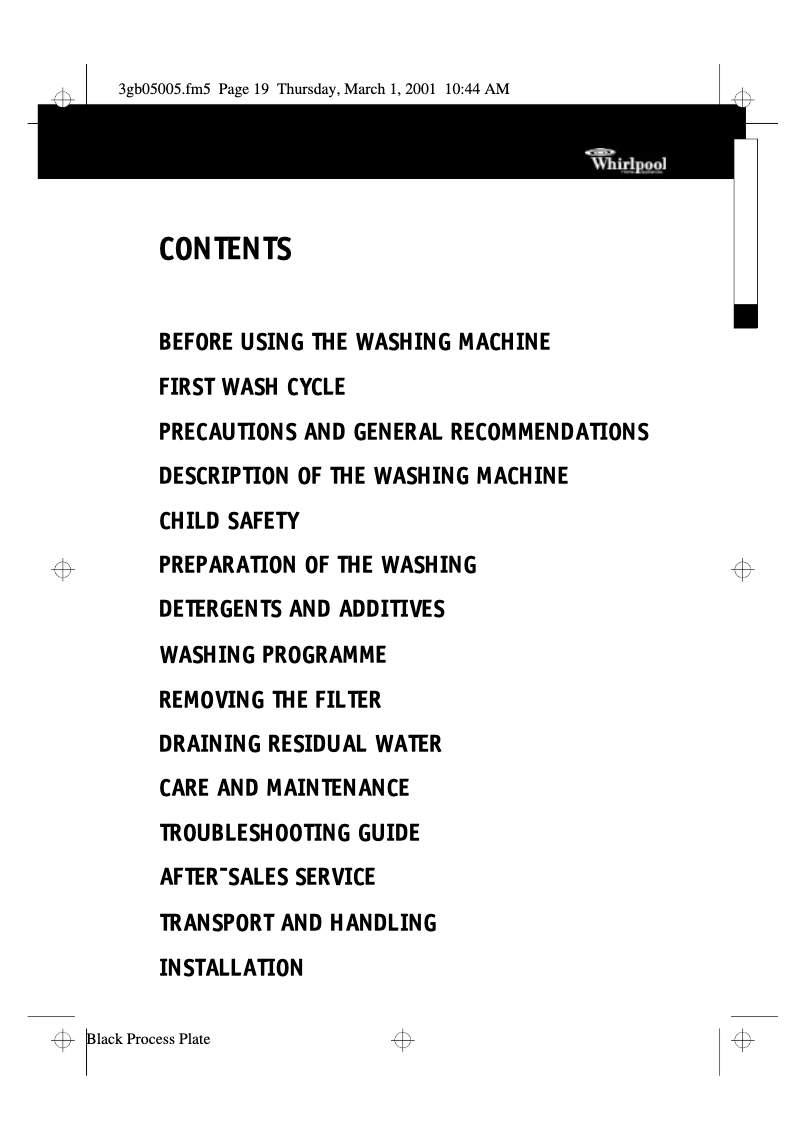 Page n°1 - Manuel utilisateur Whirlpool AWM 6104