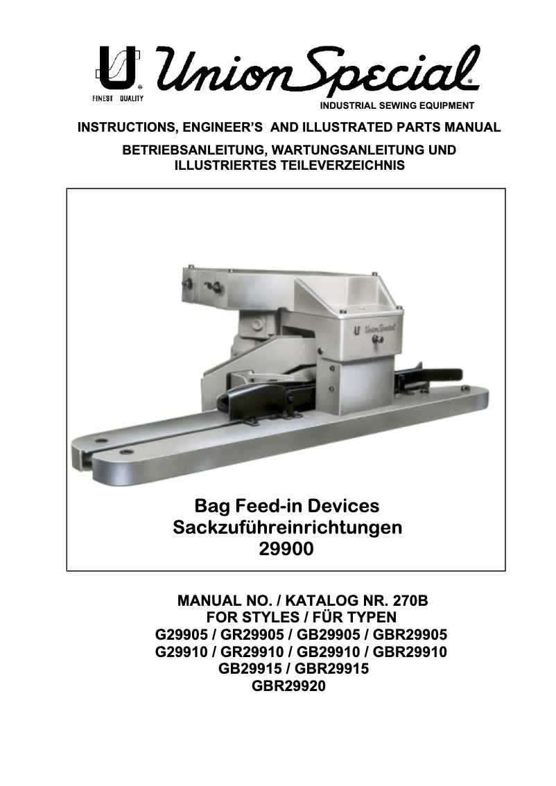 Page n°1 - Manuel utilisateur Union Special GR29910