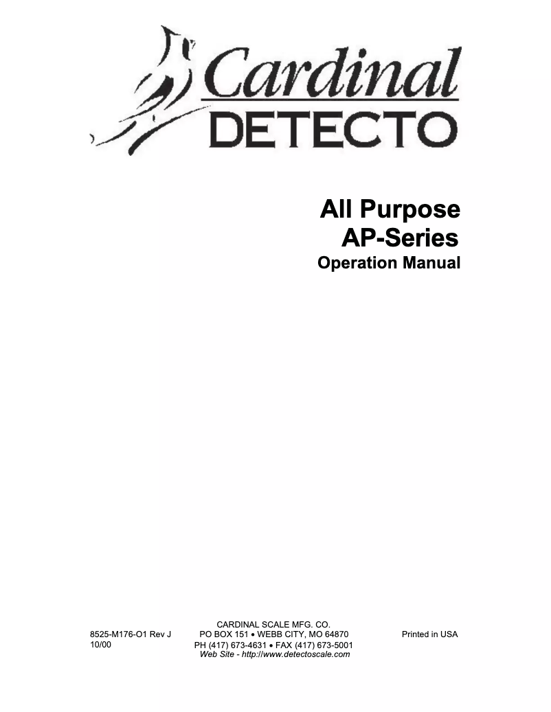 Page n°1 - Manuel utilisateur Cardinal Detecto AP-8