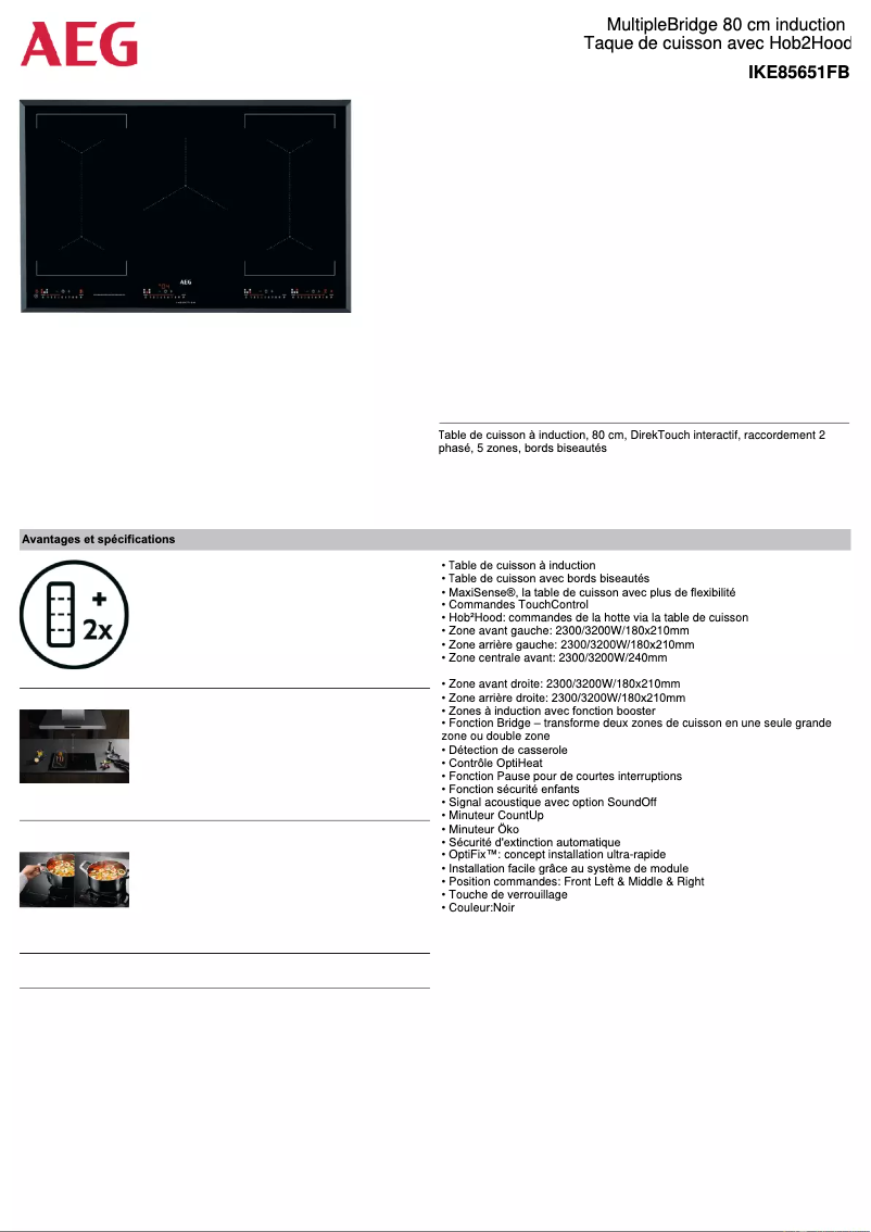 Page 1 de la notice Fiche technique AEG IKE85651FB