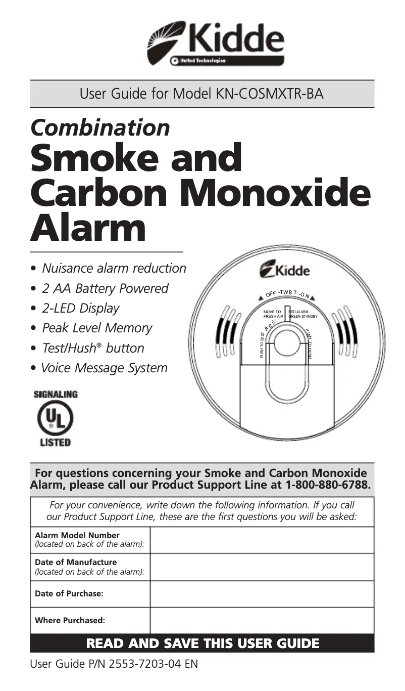Page n°1 - Manuel utilisateur Kidde KN-COSM-XTR-BA