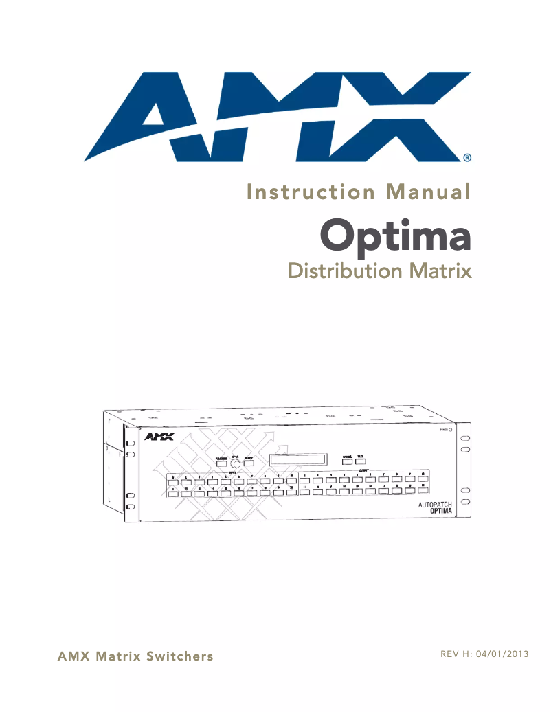 Page 1 de la notice Manuel utilisateur AMX Optima AVS-OP-1624-117