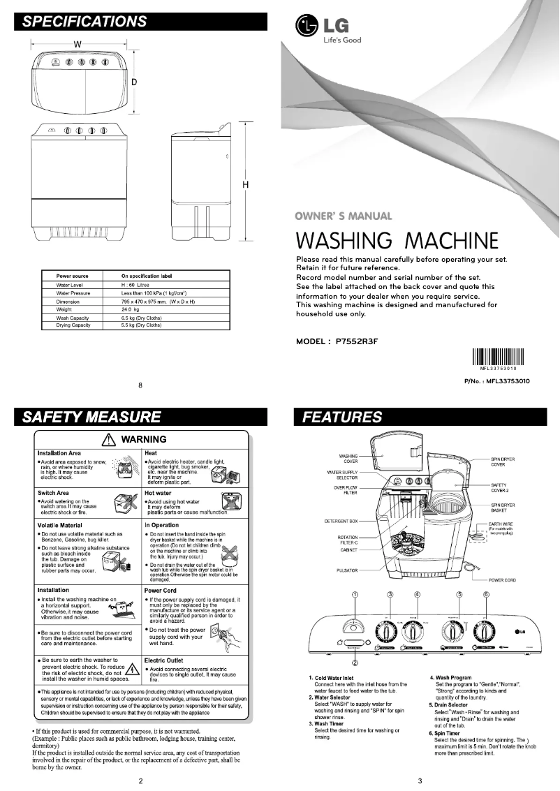 Página 1 del manual Manual de usuario LG P7552R3F