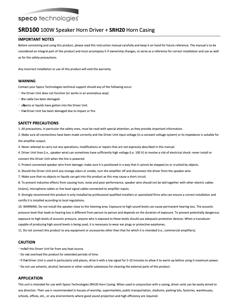 Page 1 de la notice Manuel utilisateur Speco Technologies SRD100