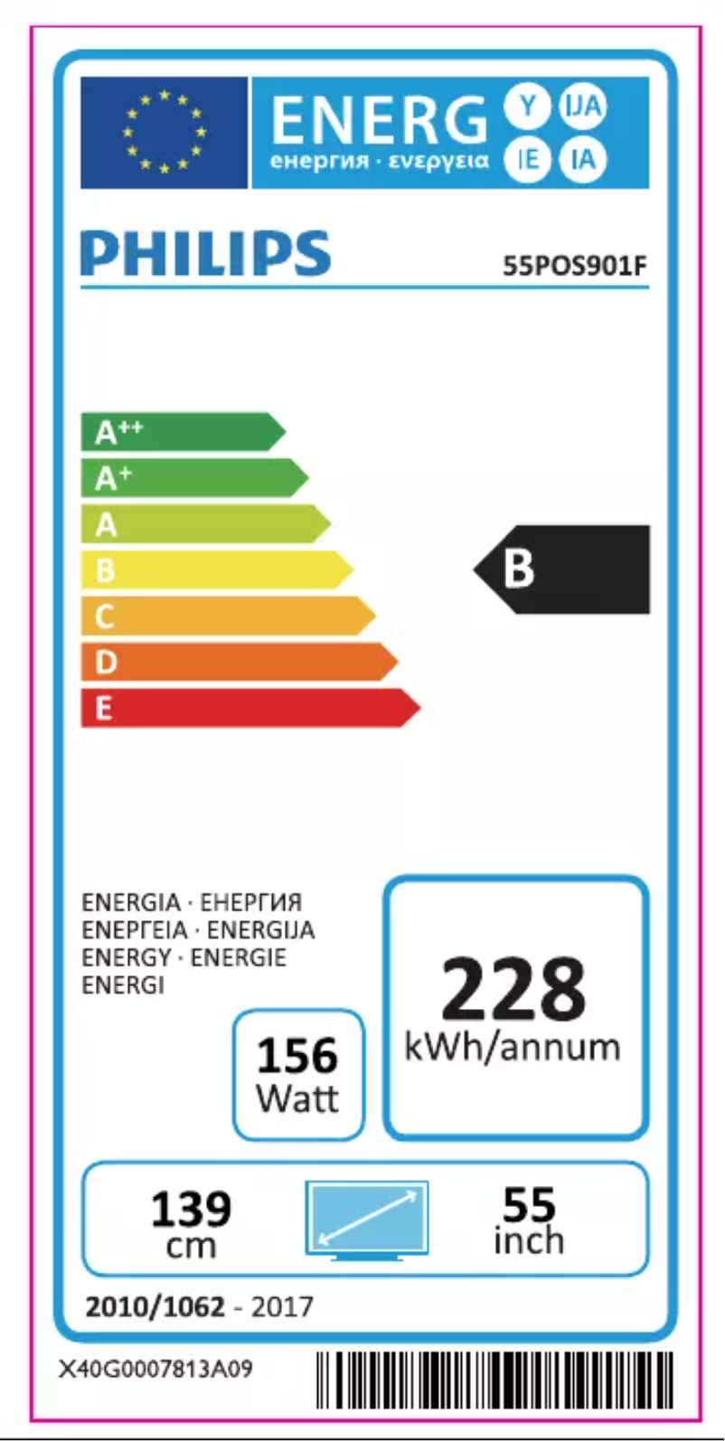 Page 1 de la notice Label énergétique Philips 55POS901F