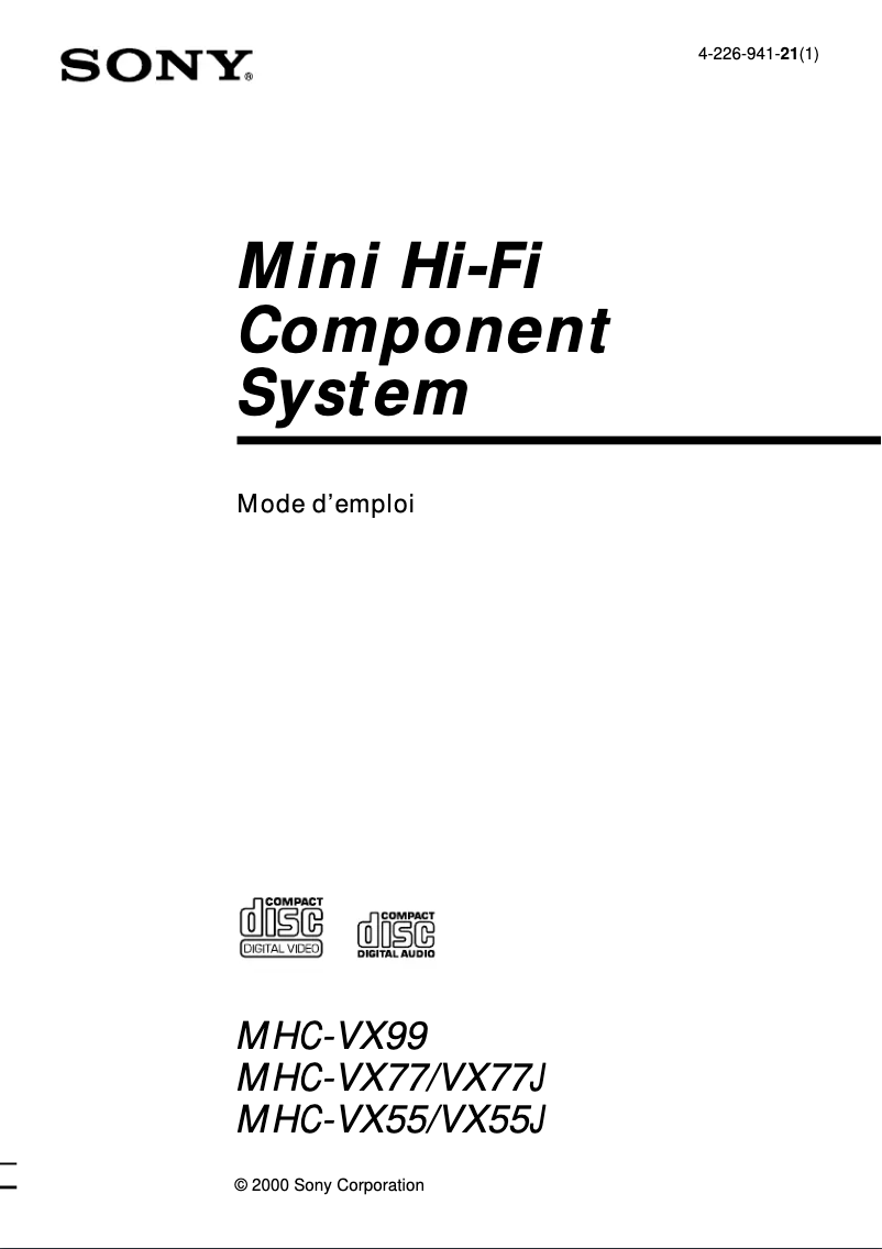 Page 1 de la notice Manuel utilisateur Sony MHC-VX55