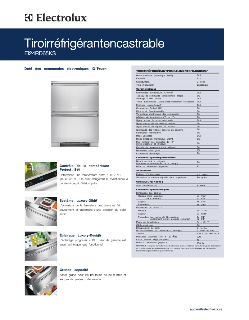 Page 1 de la notice Fiche technique Electrolux EI24RD65KS