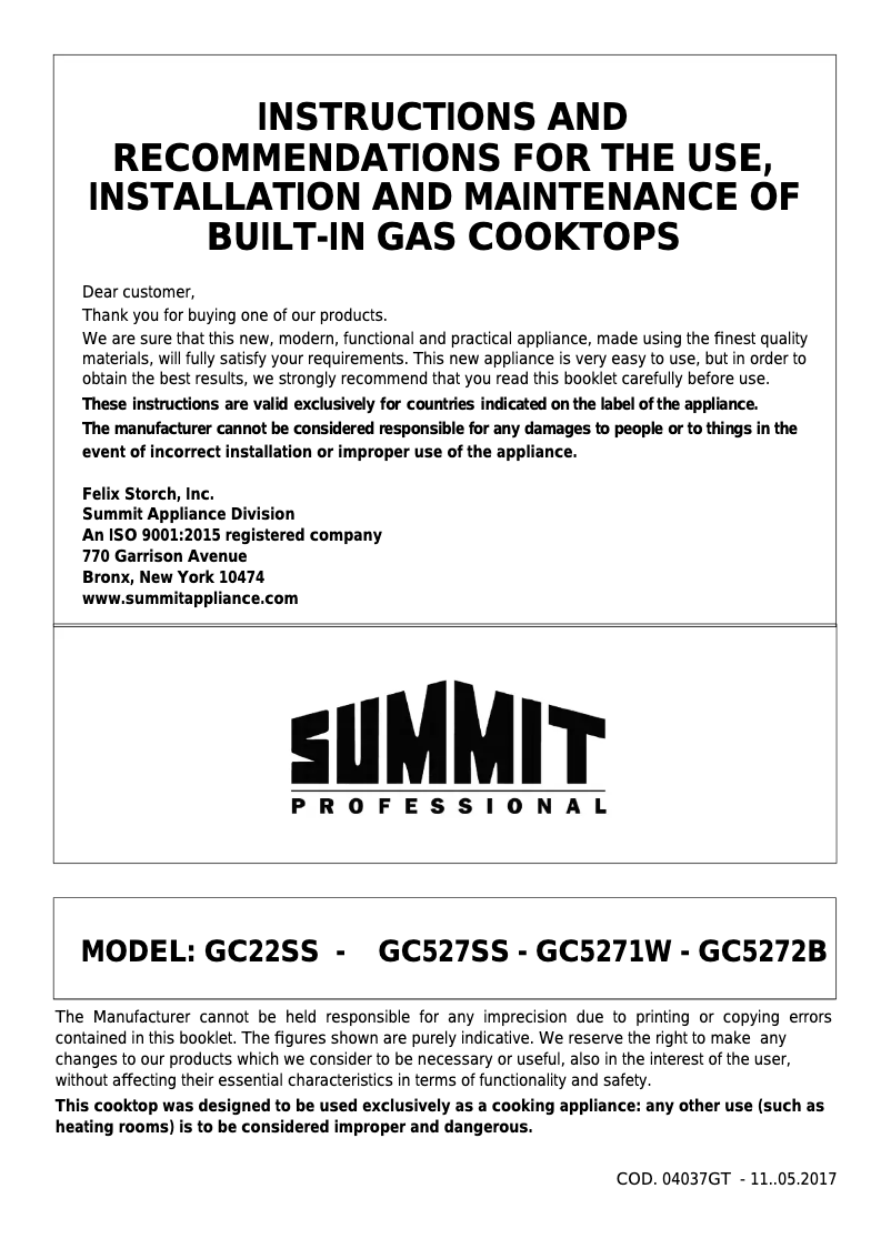 Page n°1 - Manuel utilisateur Summit GC5272B