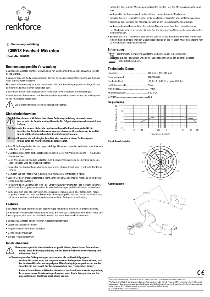 Page 1 de la notice Manuel utilisateur Renkforce CM518