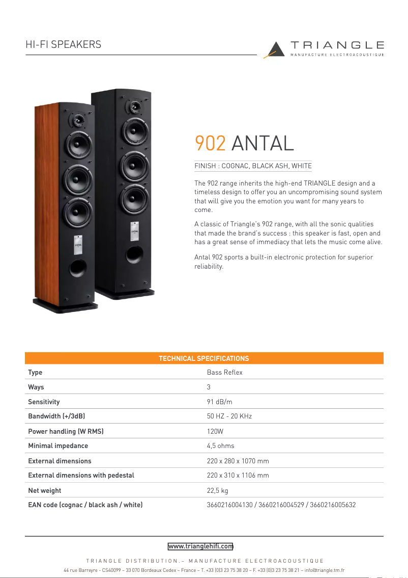 Page 1 de la notice Fiche technique Triangle Antal 902