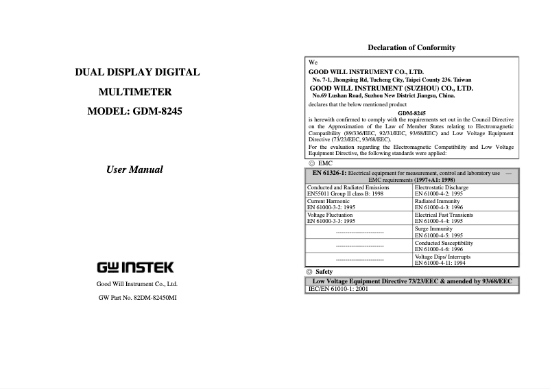 Image de la première page du manuel de l'appareil GDM-8245