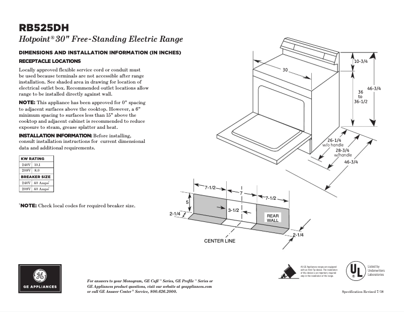 Page 1 de la notice Fiche technique Hotpoint RB525DHCC