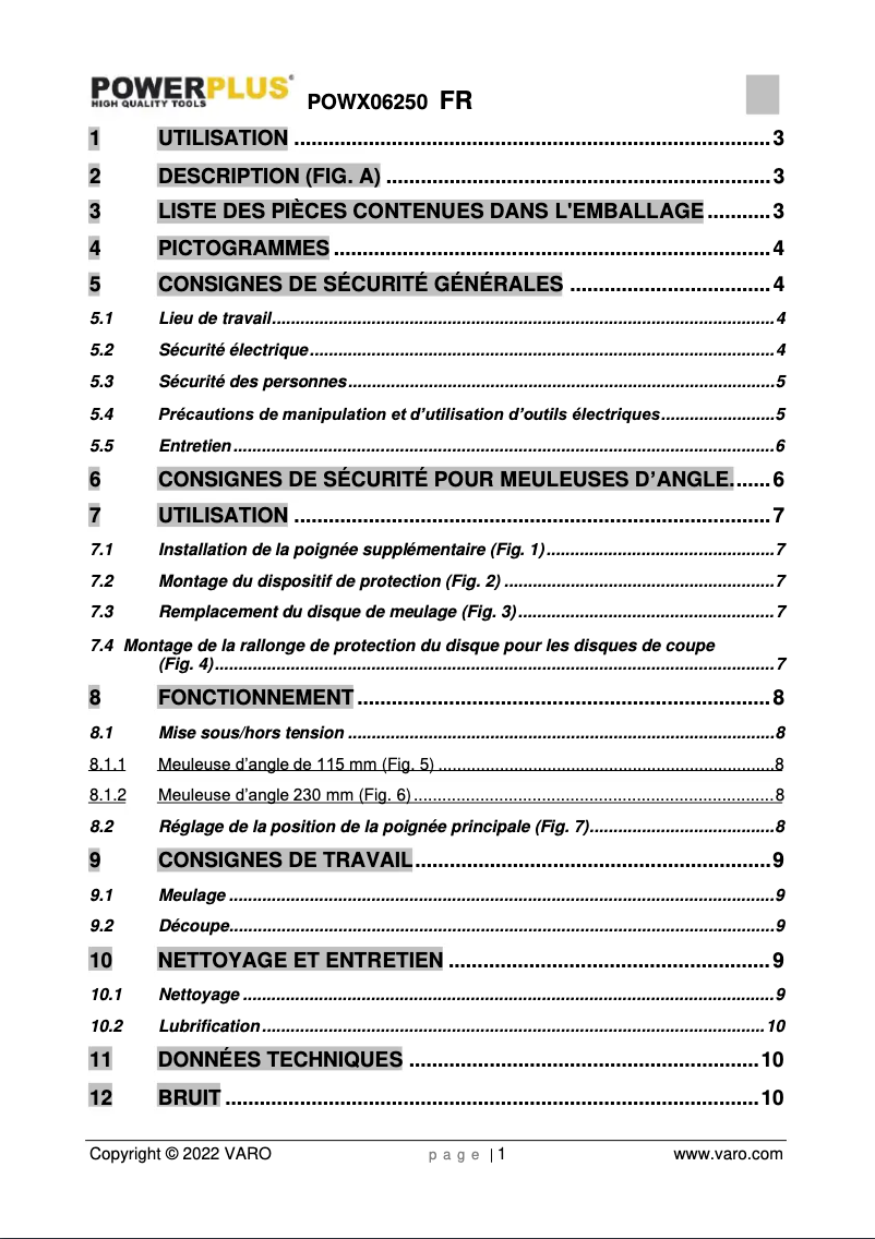 Page n°1 - Manuel utilisateur PowerPlus POWX06250