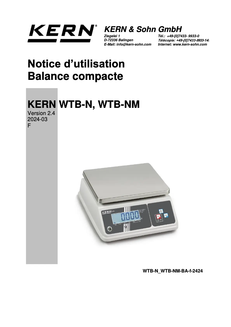 Page 1 de la notice Manuel utilisateur Kern WTB 1K-4NM
