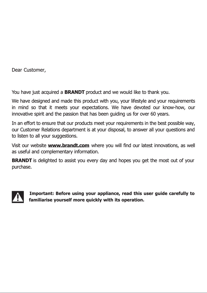 Page 1 de la notice Manuel utilisateur Brandt BXP6555B