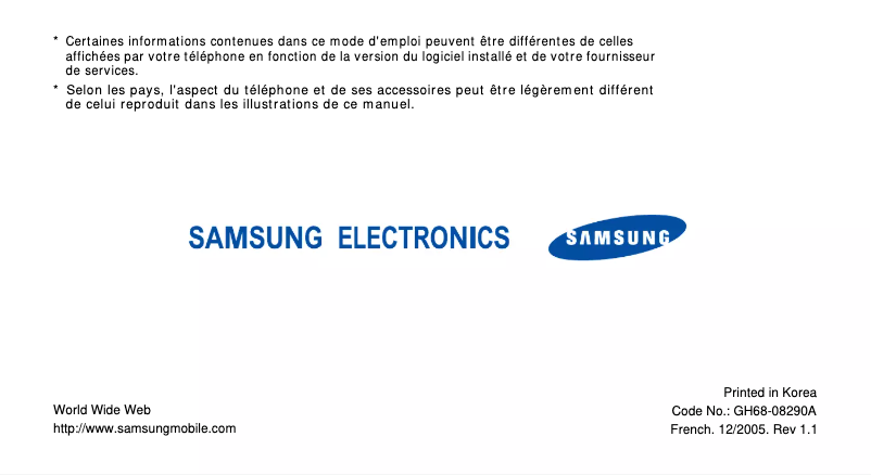 Page 1 de la notice Manuel utilisateur Samsung SGH-E360