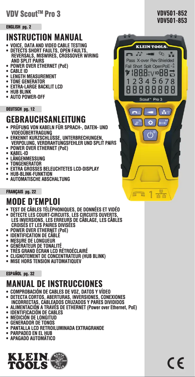 Page 1 de la notice Manuel utilisateur Klein Tools VDV Scout Pro 3
