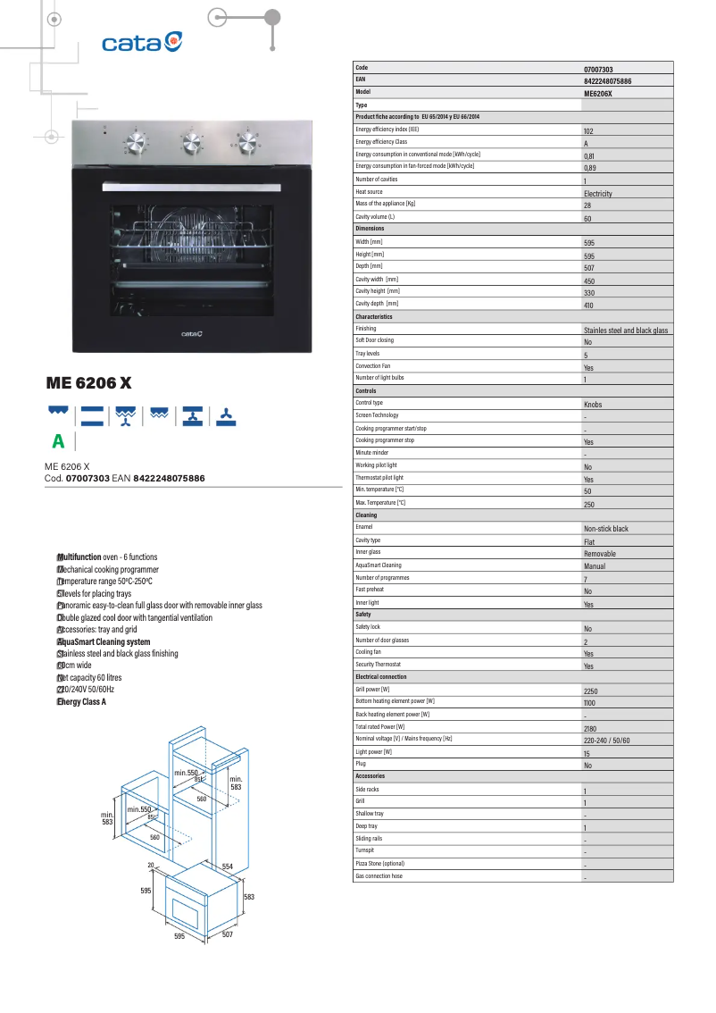 Page 1 de la notice Fiche technique CATA ME 6206 X