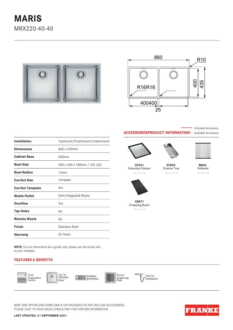 Page n°1 - Manuel utilisateur Franke Maris MRX220-40/40