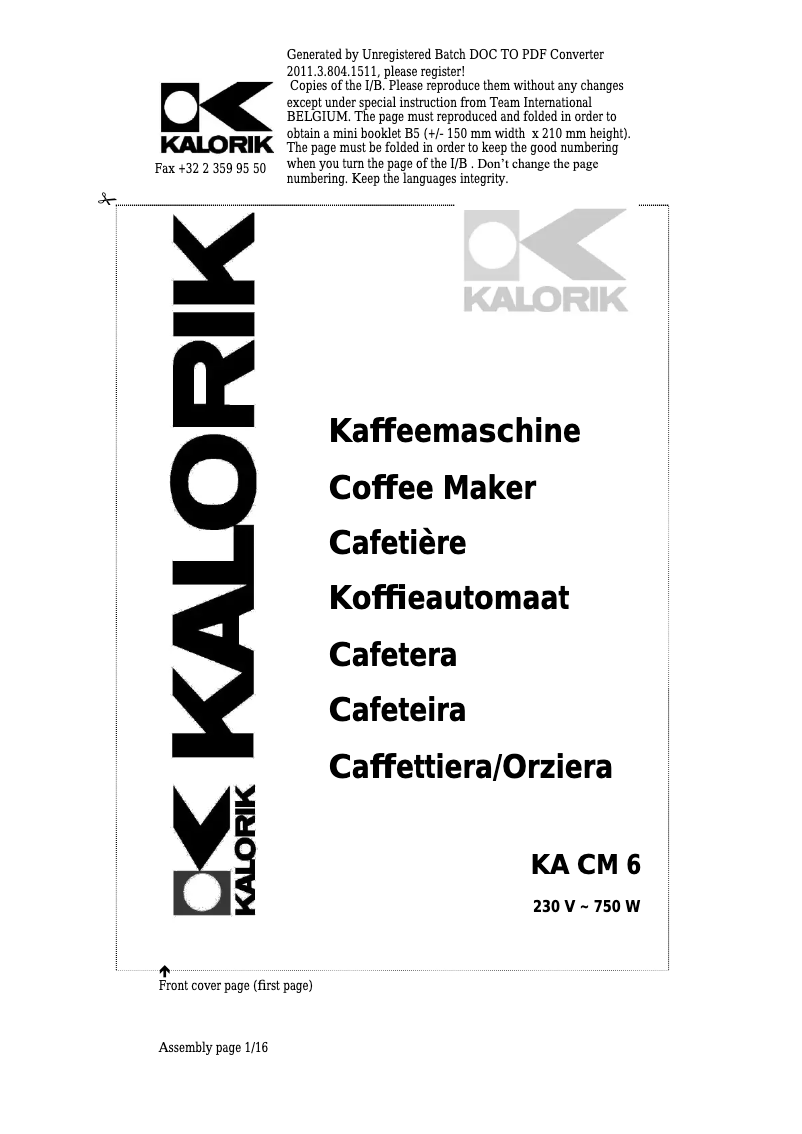 Page n°1 - Manuel utilisateur Kalorik KA CM 6