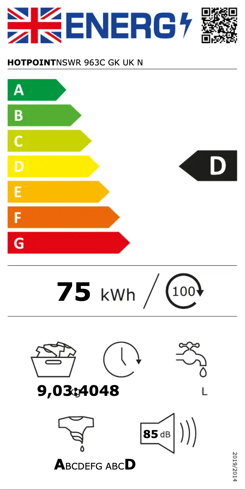 Página 1 del manual Etiqueta energética Hotpoint NSWR 963C GK UK N