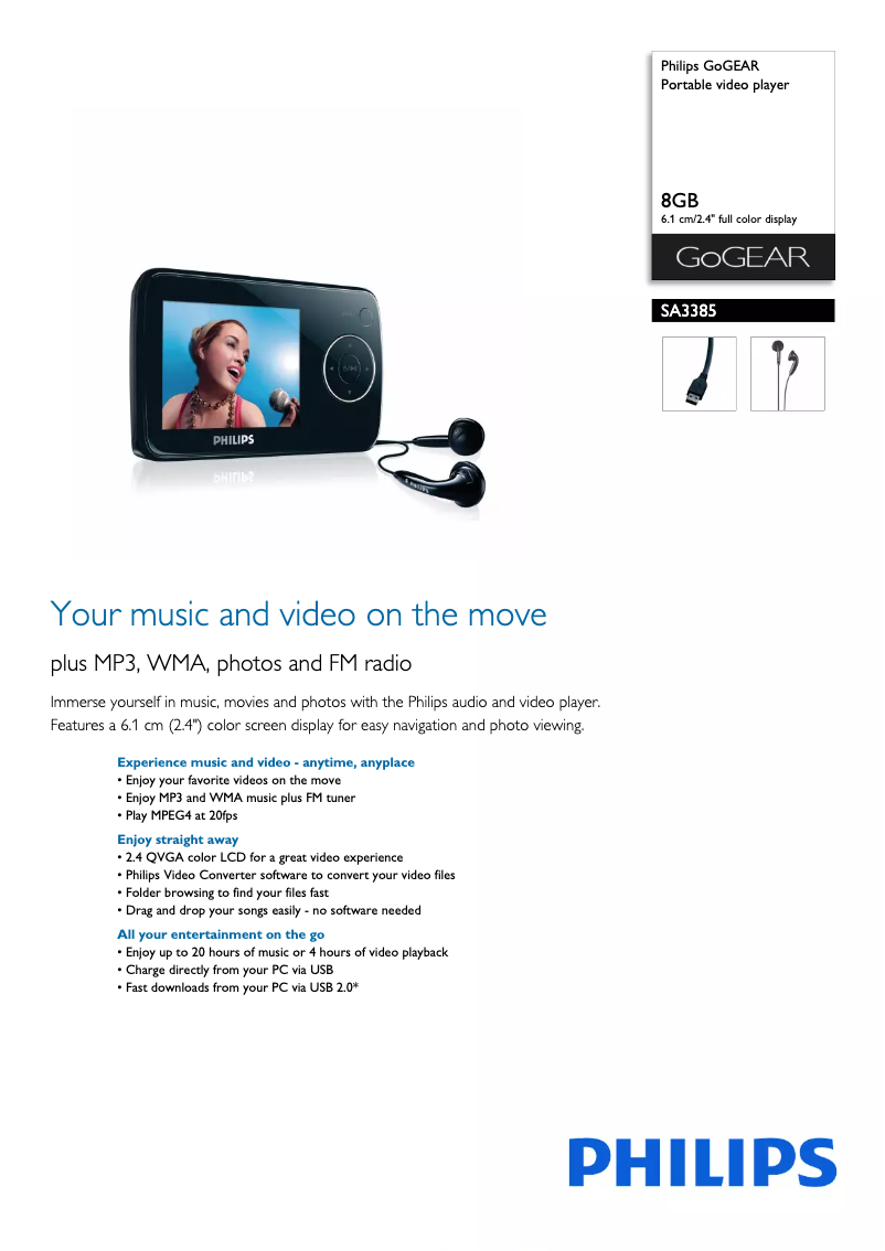 Page 1 de la notice Brochure Philips GoGear SA3385