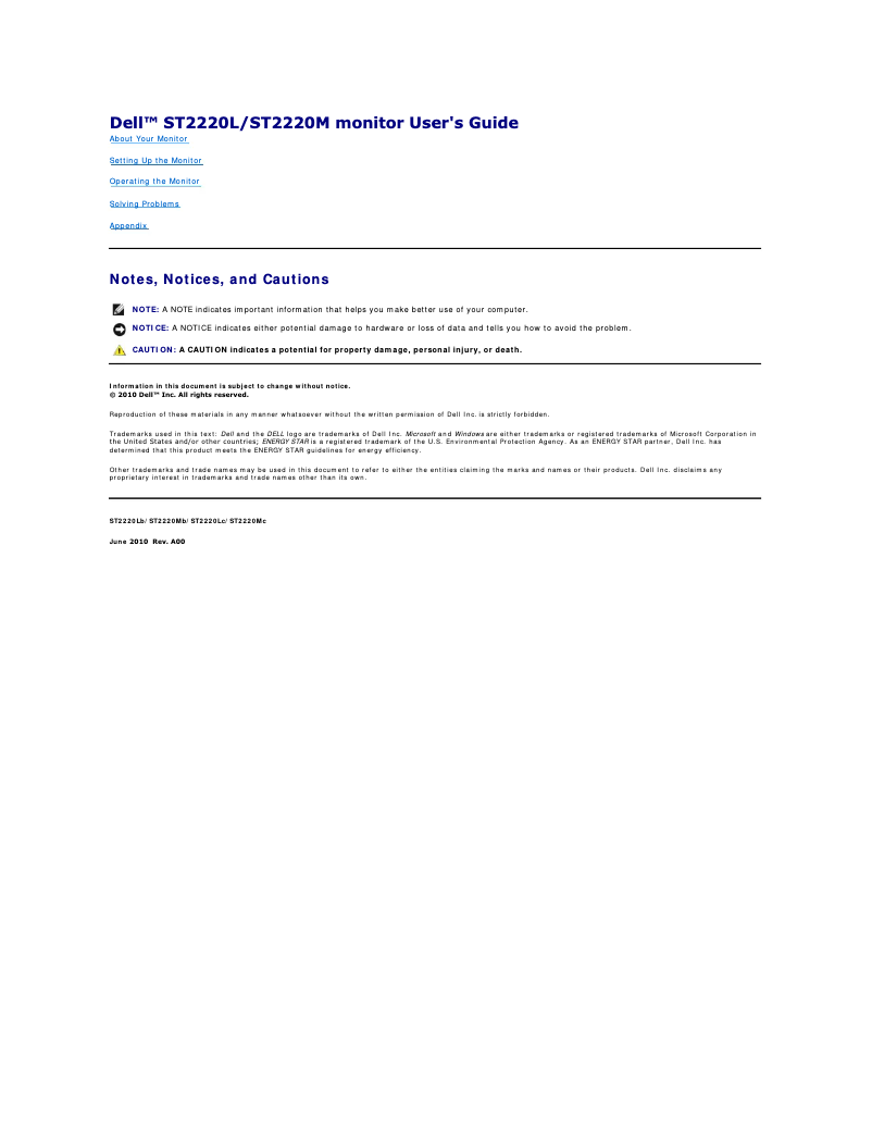 Page 1 de la notice Manuel utilisateur Dell ST2220L