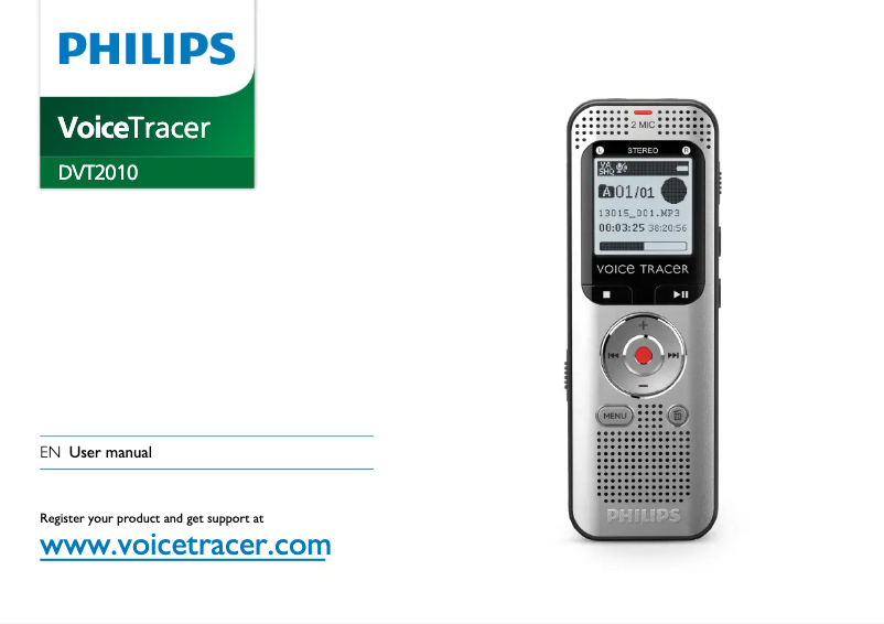 Image de la première page du manuel de l'appareil VoiceTracer DVT2015
