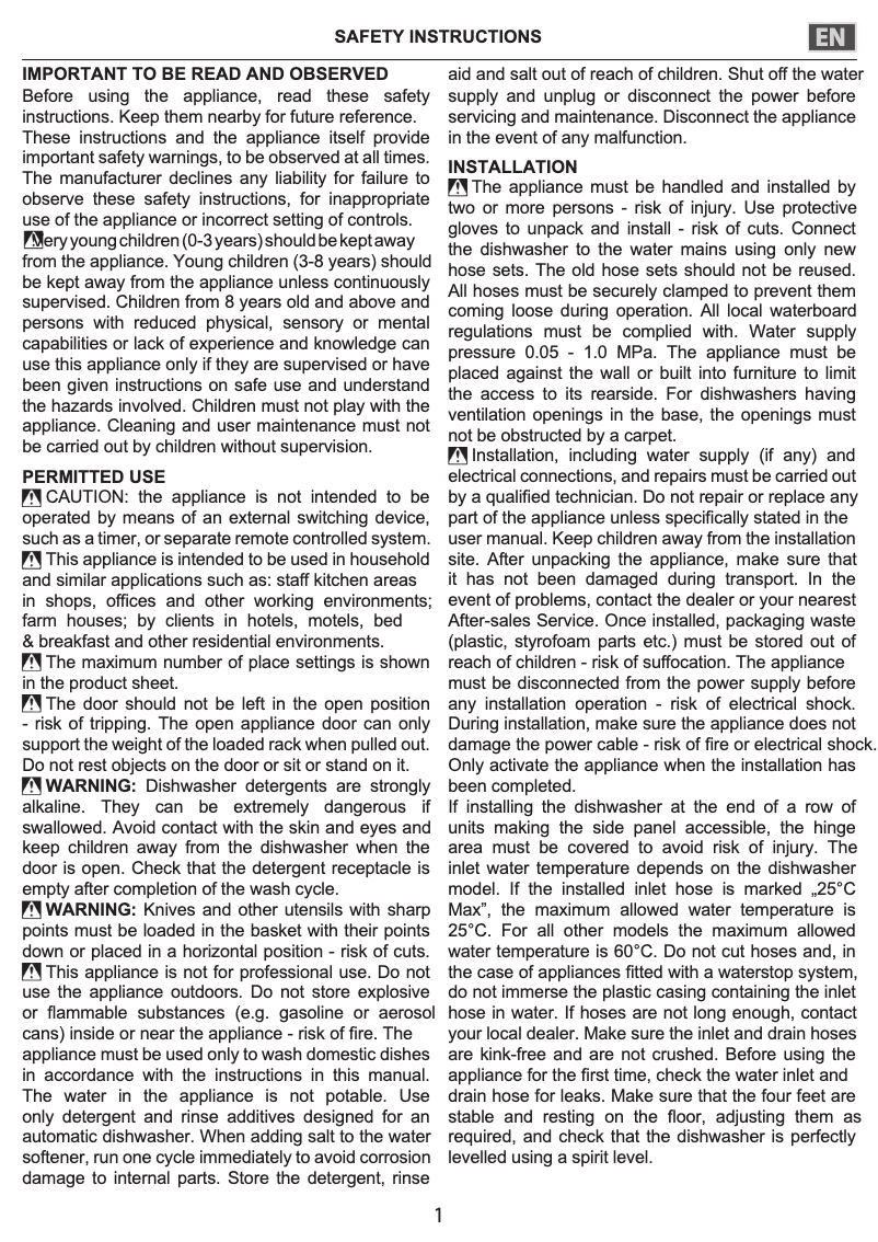Page 1 de la notice Instructions de sécurité Bauknecht BFP 5O41 PLT X