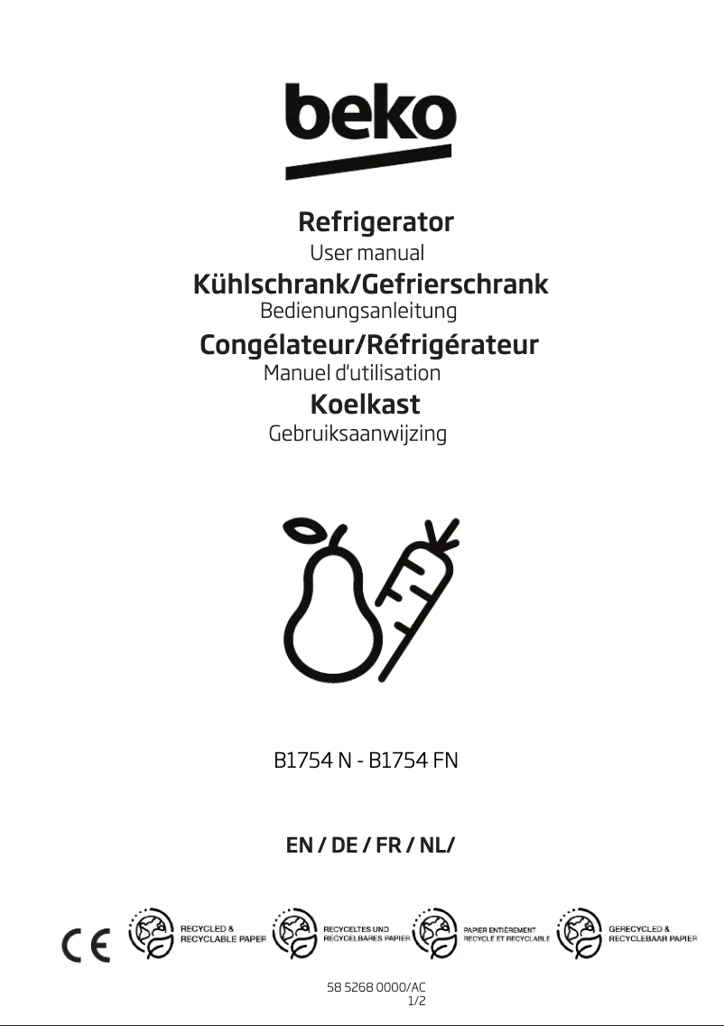 Page 1 de la notice Manuel utilisateur Beko B1754N