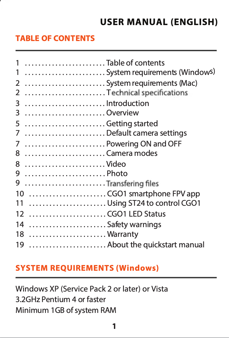 Page 1 de la notice Manuel utilisateur E-flite C-Go 1